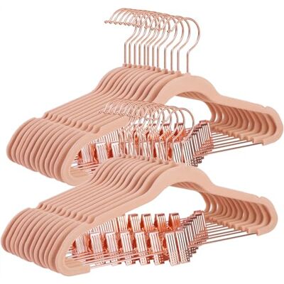SONGMICS Paquete de 24 Perchas de Pantalones, Perchas de Abrigo de 16,7 Pulgadas con Clips móviles de Color Oro Rosa, Resistentes, Antideslizantes, Ahorro de Espacio, Pantalones, Pantalones, Vestidos SONGMICS Paquete de 24 Perchas de Pantalones, Perchas de Abrigo de 16,7 Pulgadas con Clips móviles de Color Oro Rosa, Resistentes, Antideslizantes, Ahorro de Espacio, Pantalones, Pantalones, Vestidos