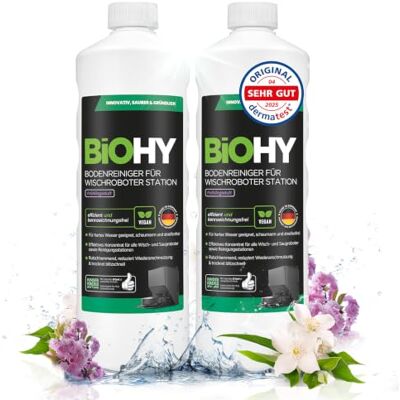 BIOHY Limpiador de suelos para robot limpiador estación con aroma primaveral (2 x 1 litro) Detergente concentrado para todos los robots limpiadores y aspiradores con función húmeda Brazo de espuma BIOHY Limpiador de suelos para robot limpiador estación con aroma primaveral (2 x 1 litro) Detergente concentrado para todos los robots limpiadores y aspiradores con función húmeda Brazo de espuma