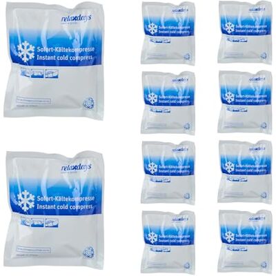 Relaxdays Bolsas Frío Instantáneo, Set, Compresas Frías Lesiones, 14,5 x 12,5 cm, Deporte, Botiquín, Blanco y Azul, Plástico, Gel, Pack de 10 Relaxdays Bolsas Frío Instantáneo, Set, Compresas Frías Lesiones, 14,5 x 12,5 cm, Deporte, Botiquín, Blanco y Azul, Plástico, Gel, Pack de 10