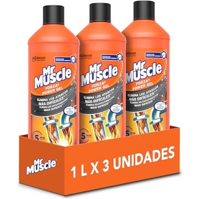 Mr Muscle Forza Power Gel, desatascador para Tubos y desagües, Seguro para los Tubos – Formato de 3 Unidades de L Mr Muscle Forza Power Gel, desatascador para Tubos y desagües, Seguro para los Tubos – Formato de 3 Unidades de L