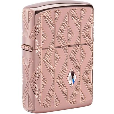 Zippo Sturmfeuerzeug Geometric Diamond Pattern, High Polish Rose Gold, MultiCut-Crystal Attached Nachfüllbar Wiederverwendbar Windfestes Design Geschenkbox Made in USA Zippo Sturmfeuerzeug Geometric Diamond Pattern, High Polish Rose Gold, MultiCut-Crystal Attached Nachfüllbar Wiederverwendbar Windfestes Design Geschenkbox Made in USA