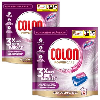 Colon Vanish Advanced Detergente para lavadora con quitamanchas, adecuado para ropa blanca y de color, Formato cápsulas 32 Unidad (Paquete de 2) Colon Vanish Advanced Detergente para lavadora con quitamanchas, adecuado para ropa blanca y de color, Formato cápsulas 32 Unidad (Paquete de 2)