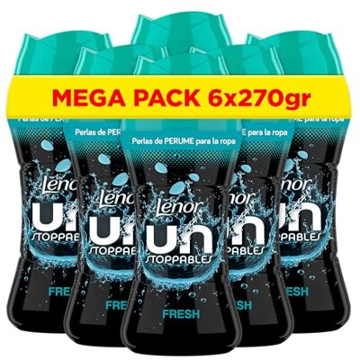 LENOR UNstoppables Perlas de Perfume para la Ropa, 133 Lavados (6 x 270g), Suavizante con Fragancia Fresca, Potenciador de Frescor LENOR UNstoppables Perlas de Perfume para la Ropa, 133 Lavados (6 x 270g), Suavizante con Fragancia Fresca, Potenciador de Frescor