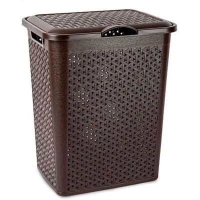 AC Cesto para Ropa Sucia con Tapa y Asas Plástico Fabricado en España Cubo pongotodo para Colada Diseño imitión Mimbre 38 litros 49 x 38,5 x 29,5 cm Wengué AC Cesto para Ropa Sucia con Tapa y Asas Plástico Fabricado en España Cubo pongotodo para Colada Diseño imitión Mimbre 38 litros 49 x 38,5 x 29,5 cm Wengué