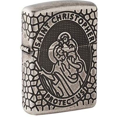 Zippo Encendedor, Otro, Plata Envejecida, San Cristóbal, Talla única Zippo Encendedor, Otro, Plata Envejecida, San Cristóbal, Talla única