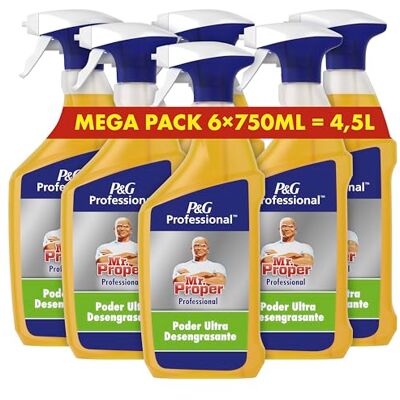 P&G PROFESSIONAL Mr Proper Professional, Limpiador Spray, Desengrasante Intensivo, 4,5L (6 x 750ml), Elimina hasta el 100% de la grasa de las cocinas profesionales P&G PROFESSIONAL Mr Proper Professional, Limpiador Spray, Desengrasante Intensivo, 4,5L (6 x 750ml), Elimina hasta el 100% de la grasa de las cocinas profesionales