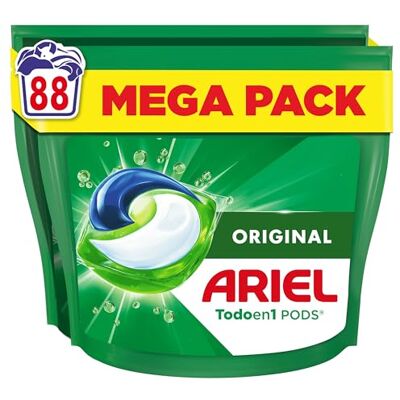 Ariel Todo En 1 PODS, Detergente Líquido Para Lavadora 88 Capsulas/Pastillas, Original, 5 Acciones Para Una Limpieza Increíble Ariel Todo En 1 PODS, Detergente Líquido Para Lavadora 88 Capsulas/Pastillas, Original, 5 Acciones Para Una Limpieza Increíble