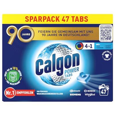 Calgon Power Tabs 4 en 1 – Ablandador de agua antical, suciedad y corrosión en la lavadora, previene olores desagradables, 1 x 47 pastillas Calgon Power Tabs 4 en 1 – Ablandador de agua antical, suciedad y corrosión en la lavadora, previene olores desagradables, 1 x 47 pastillas