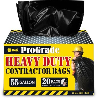 Reli. ProGrade Bolsas de basura para contratistas, 208 l (20 bolsas con cierres), color negro, para basura,resistentes, bolsas de basura (2 mil) (208-227 l) Reli. ProGrade Bolsas de basura para contratistas, 208 l (20 bolsas con cierres), color negro, para basura,resistentes, bolsas de basura (2 mil) (208-227 l)