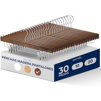 SereneLife Perchas Madera con Clips, Ideales para Pantalones, Trajes, Shorts, Gancho Giratorio de 360° SereneLife Perchas Madera con Clips, Ideales para Pantalones, Trajes, Shorts, Gancho Giratorio de 360°