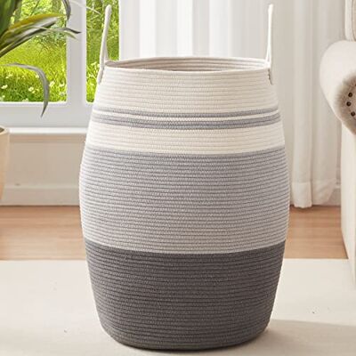 OIAHOMY Cesto para la colada grande, 65 x 39 x 39 cm, cesta de almacenamiento trenzada de algodón para ropa sucia en la lavandería OIAHOMY Cesto para la colada grande, 65 x 39 x 39 cm, cesta de almacenamiento trenzada de algodón para ropa sucia en la lavandería