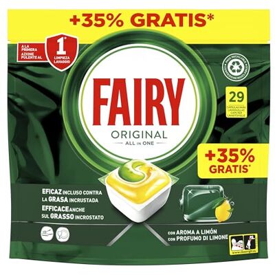 FAIRY Original Todo En Uno Cápsulas De Lavavajillas, Limón, 29 Cápsulas, Efectivas Incluso En La Grasa Reseca FAIRY Original Todo En Uno Cápsulas De Lavavajillas, Limón, 29 Cápsulas, Efectivas Incluso En La Grasa Reseca