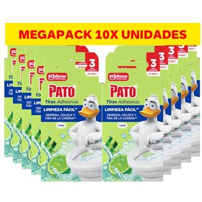 PATO Tiras Adhesivas WC Lima, Limpia, Refresca y Perfuma el Inodoro, Frescor Intenso, Pack de 10 = 30 Tiras PATO Tiras Adhesivas WC Lima, Limpia, Refresca y Perfuma el Inodoro, Frescor Intenso, Pack de 10 = 30 Tiras