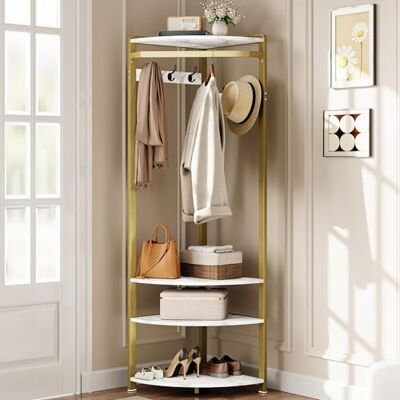 GarveeHome Perchero de esquina con espacio de almacenamiento, perchero de pasillo con 6 ganchos dobles, árbol de pasillo de esquina con compartimento de almacenamiento para salón, pasillo y lavadero GarveeHome Perchero de esquina con espacio de almacenamiento, perchero de pasillo con 6 ganchos dobles, árbol de pasillo de esquina con compartimento de almacenamiento para salón, pasillo y lavadero