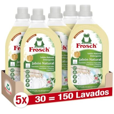 Frosch Detergente Líquido Concentrado Ecológico Jabón Natural para Lavadora, Ropa Limpia e Impecable en el Lavado, Apto para Todo Tipo de Tejidos menos Lana y Seda Pack de 5 Unidades x 1.5 L Frosch Detergente Líquido Concentrado Ecológico Jabón Natural para Lavadora, Ropa Limpia e Impecable en el Lavado, Apto para Todo Tipo de Tejidos menos Lana y Seda Pack de 5 Unidades x 1.5 L