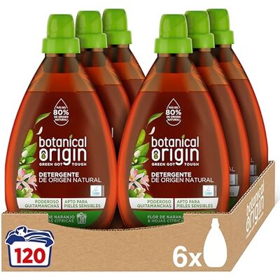 Botanical Origin s Detergente para lavadora ecológico apto para pieles sensibles, aroma Flor de naranjo y hojas cítricas Pack de 6 x 20, total 120 lavados Botanical Origin s Detergente para lavadora ecológico apto para pieles sensibles, aroma Flor de naranjo y hojas cítricas Pack de 6 x 20, total 120 lavados