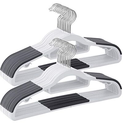 SONGMICS Juego de 30 Perchas, Perchas de Plástico, Antideslizantes, Ahorra Espacio, 0,5 cm de Grosor, 42 cm de Largo, Gancho Plata Giratorio de 360°, Blanco y Gris Oscuro SONGMICS Juego de 30 Perchas, Perchas de Plástico, Antideslizantes, Ahorra Espacio, 0,5 cm de Grosor, 42 cm de Largo, Gancho Plata Giratorio de 360°, Blanco y Gris Oscuro