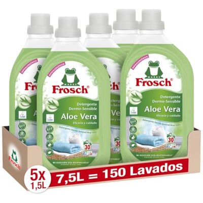 Frosch Detergente Líquido Concentrado Ecológico Aloe Vera para Lavadora, Ropa Limpia e Impecable en el Lavado, Apto para Todo Tipo de Tejidos menos Lana y Seda Pack de 5 Unidades x 1.5 L Frosch Detergente Líquido Concentrado Ecológico Aloe Vera para Lavadora, Ropa Limpia e Impecable en el Lavado, Apto para Todo Tipo de Tejidos menos Lana y Seda Pack de 5 Unidades x 1.5 L