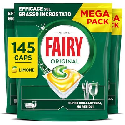 FAIRY Original TodoEn1 Cápsulas Lavavajillas Máquina Limón, 5x29 Cápsulas FAIRY Original TodoEn1 Cápsulas Lavavajillas Máquina Limón, 5x29 Cápsulas