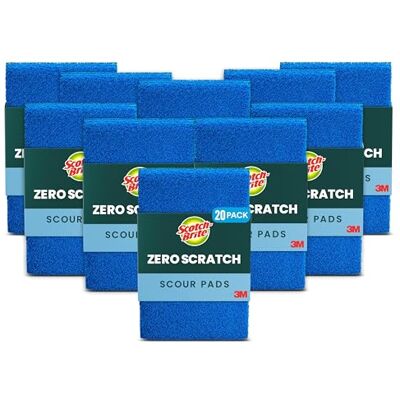 Scotch-Brite Estropajo antiarañazos, 20 Almohadillas, Azul, conteo Scotch-Brite Estropajo antiarañazos, 20 Almohadillas, Azul, conteo