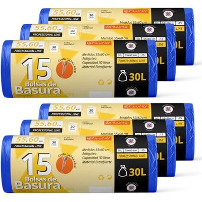 OFITURIA Bolsas Basura, Bolsas Basura 30L, Resistentes, Aptas para Cubos de Basura de 30L, Antigoteo, Bolsas con Autocierre Fácil, Apta para Todo Tipo de Desechos, 55x60 cm (90 bolsas, 30L) OFITURIA Bolsas Basura, Bolsas Basura 30L, Resistentes, Aptas para Cubos de Basura de 30L, Antigoteo, Bolsas con Autocierre Fácil, Apta para Todo Tipo de Desechos, 55x60 cm (90 bolsas, 30L)