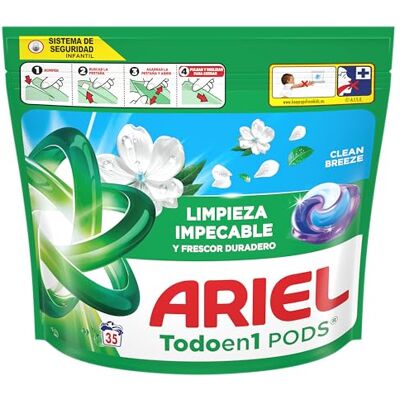Ariel PODS Todo En 1, Detergente Líquido En Cápsulas 35 Lavados, Brisa Limpia Ariel PODS Todo En 1, Detergente Líquido En Cápsulas 35 Lavados, Brisa Limpia