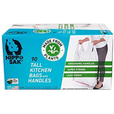 Hippo Sak Bolsas de basura de cocina con asas a base de plantas (49 L, 90 unidades) Hippo Sak Bolsas de basura de cocina con asas a base de plantas (49 L, 90 unidades)