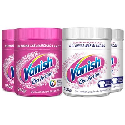 Vanish Oxi Action Quitamanchas para Ropa Blanca y de Color, en Polvo, Sin Lejía Pack de 4 x 960 g Vanish Oxi Action Quitamanchas para Ropa Blanca y de Color, en Polvo, Sin Lejía Pack de 4 x 960 g