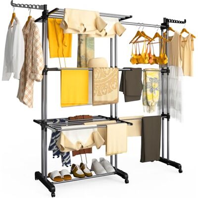 VOUNOT ® Tendedero Vertical Plegable Extensible 4 Niveles 190x64x170cm Tendedores Ropa Torre 2 en 1 Secadora Multifunción con Alas Plegables Ruedas Estantes de Secado Ropa Interior/Exterior Negro-Gris VOUNOT ® Tendedero Vertical Plegable Extensible 4 Niveles 190x64x170cm Tendedores Ropa Torre 2 en 1 Secadora Multifunción con Alas Plegables Ruedas Estantes de Secado Ropa Interior/Exterior Negro-Gris