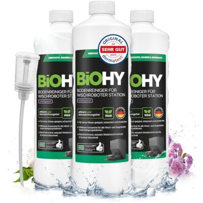 BIOHY Limpiador de suelos para robot limpiador estación con aroma primaveral (3 x 1 litro) + dosificador, detergente concentrado para todos los robots limpiadores y aspiradores con función húmeda, BIOHY Limpiador de suelos para robot limpiador estación con aroma primaveral (3 x 1 litro) + dosificador, detergente concentrado para todos los robots limpiadores y aspiradores con función húmeda,