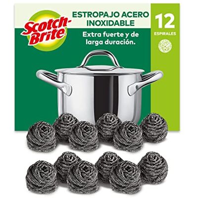 Scotch-Brite Estropajo de Acero Inoxidable, 12 Unidades por Paquete, Almohadillas Metálicas para Fregar, Limpiador de Cocina de Alta Resistencia para Limpiezas Difíciles Scotch-Brite Estropajo de Acero Inoxidable, 12 Unidades por Paquete, Almohadillas Metálicas para Fregar, Limpiador de Cocina de Alta Resistencia para Limpiezas Difíciles