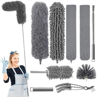 KALBIGRO Plumero Telescopico Extensible, 9 Piezas Plumero Atrapapolvo Lavable, Duster para Limpieza Techo, Telarañas, Ventiladores de Techo Alto KALBIGRO Plumero Telescopico Extensible, 9 Piezas Plumero Atrapapolvo Lavable, Duster para Limpieza Techo, Telarañas, Ventiladores de Techo Alto