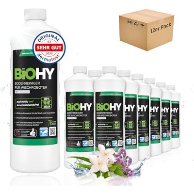 BIOHY Limpia suelos para robots de limpieza con aroma fresco a primavera (12 botellas de 1 litro) Concentrado de limpieza para todos los robots de limpieza Sin espuma y sin rayas Concentrado BIOHY Limpia suelos para robots de limpieza con aroma fresco a primavera (12 botellas de 1 litro) Concentrado de limpieza para todos los robots de limpieza Sin espuma y sin rayas Concentrado