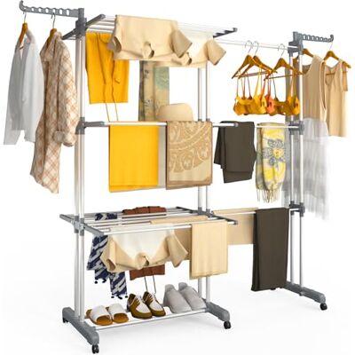 VOUNOT ® Tendedero Vertical Plegable Extensible 4 Niveles 190x64x170cm Tendedores Ropa Torre 2 en 1 Secadora Multifunción con Alas Plegables Ruedas Estantes de Secado Ropa Interior/Exterior Gris-Blanco VOUNOT ® Tendedero Vertical Plegable Extensible 4 Niveles 190x64x170cm Tendedores Ropa Torre 2 en 1 Secadora Multifunción con Alas Plegables Ruedas Estantes de Secado Ropa Interior/Exterior Gris-Blanco