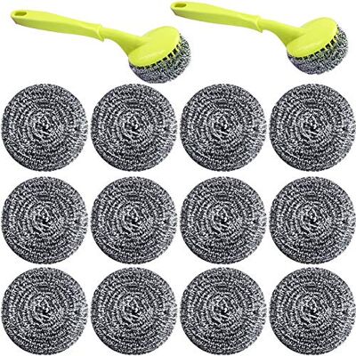 NRDBEEEC 18 esponjas de acero inoxidable para limpiar utensilios de cocina, estropajos de metal, estropajos para ollas, sartenes, platos, limpieza para eliminar el óxido, sucios, utensilios de cocina con mango NRDBEEEC 18 esponjas de acero inoxidable para limpiar utensilios de cocina, estropajos de metal, estropajos para ollas, sartenes, platos, limpieza para eliminar el óxido, sucios, utensilios de cocina con mango