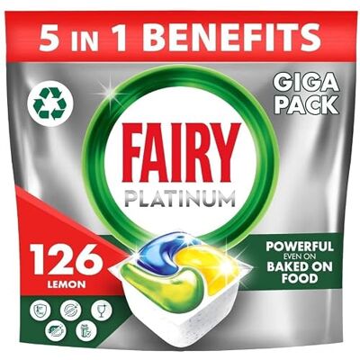 FAIRY Platinum Cápsulas Lavavajillas Para Máquina Limón, 126 Cápsulas FAIRY Platinum Cápsulas Lavavajillas Para Máquina Limón, 126 Cápsulas