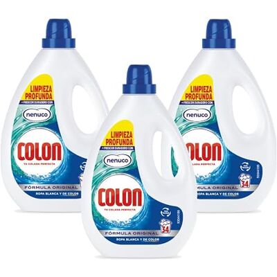 Colon Nenuco Detergente para lavadora, adecuado para ropa blanca y de color, formato gel 102 lavados Pack 3 botellas de 34 lavados, 102 Dosis Colon Nenuco Detergente para lavadora, adecuado para ropa blanca y de color, formato gel 102 lavados Pack 3 botellas de 34 lavados, 102 Dosis