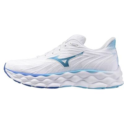 Mizuno Tenis de Correr Wave Sky 8 para Mujer, Blanco-Azul marroquí, 38 EU Mizuno Tenis de Correr Wave Sky 8 para Mujer, Blanco-Azul marroquí, 38 EU