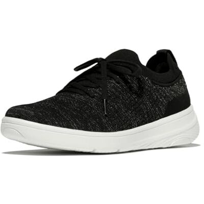 Fitflop Tenis de Punto Super-Q sin Cordones para Mujer, Negro Plateado, 38 EU Fitflop Tenis de Punto Super-Q sin Cordones para Mujer, Negro Plateado, 38 EU