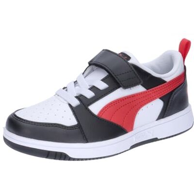 PUMA Unisex Kids Rebound V6 LO AC+ PS Sneaker, White-FOR All Time Red- Black, 29 EU PUMA Unisex Kids Rebound V6 LO AC+ PS Sneaker, White-FOR All Time Red- Black, 29 EU
