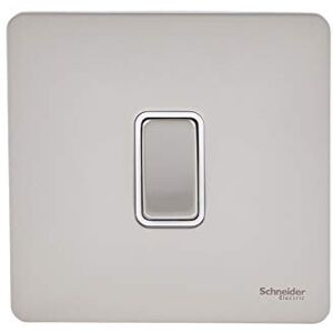 Schneider Electric Ultimate Placa plana sin tornillos, interruptor de luz de 2 vías, solo poste, 16AX, GU1412WPN, níquel perla con inserto blanco Schneider Electric Ultimate Placa plana sin tornillos, interruptor de luz de 2 vías, solo poste, 16AX, GU1412WPN, níquel perla con inserto blanco