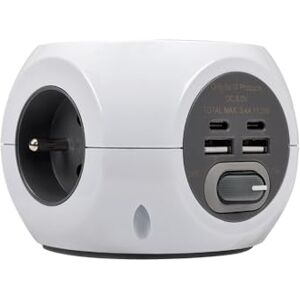 Simon COMBIBALL Base de Enchufe Múltiple Francesa, Regleta de Enchufes con Toma Francesa y 2 USB A + 2 USB C, 7 Tomas de Carga, Ladrón de Enchufes con Interruptor, Color Blanco Simon COMBIBALL Base de Enchufe Múltiple Francesa, Regleta de Enchufes con Toma Francesa y 2 USB A + 2 USB C, 7 Tomas de Carga, Ladrón de Enchufes con Interruptor, Color Blanco