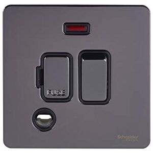 Schneider Electric Ultimate Placa plana sin tornillos, unidad de conexión fusionada conmutada, con indicador de neón LED y salida flexible, 13A, GU5414BBN, níquel negro con inserto negro Schneider Electric Ultimate Placa plana sin tornillos, unidad de conexión fusionada conmutada, con indicador de neón LED y salida flexible, 13A, GU5414BBN, níquel negro con inserto negro