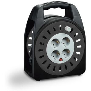 Simon Enrollacables Doméstico, Alargador Enchufe 15 Metros, 4 Tomas con Asa de Transporte, Protección Sobretensiones, Alargadera, Apto Interiores (IP20), Enchufe Extensible, Color Negro y Gris Simon Enrollacables Doméstico, Alargador Enchufe 15 Metros, 4 Tomas con Asa de Transporte, Protección Sobretensiones, Alargadera, Apto Interiores (IP20), Enchufe Extensible, Color Negro y Gris