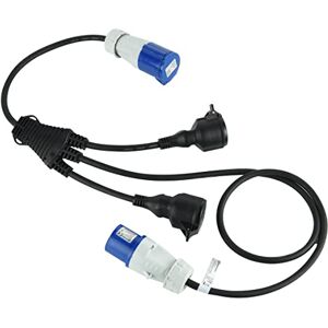 Electraline Cable Alargador Prolongador Industrial 3 vías con 2 Tomas Schuko + 1 Enchufe Industrial CEE,Enchufe CEE, IP44, Cable Goma H07RN-F 3G1.5mm, Longitud 1.5M, Negro Electraline Cable Alargador Prolongador Industrial 3 vías con 2 Tomas Schuko + 1 Enchufe Industrial CEE,Enchufe CEE, IP44, Cable Goma H07RN-F 3G1.5mm, Longitud 1.5M, Negro