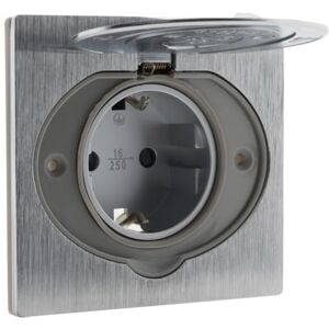 Zenitech , Base de suelo Schuko 16 A IP44 de aluminio cepillado con tapa protectora, caja de empotrar Ø 67 mm multimaterial, cableado automático, fijación con tornillos. Zenitech , Base de suelo Schuko 16 A IP44 de aluminio cepillado con tapa protectora, caja de empotrar Ø 67 mm multimaterial, cableado automático, fijación con tornillos.