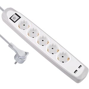 Electraline Gummy Regleta Base 5 Enchufes y 2 USB 2.1A Cover de silicona cable 2 m clavija plana Electraline Gummy Regleta Base 5 Enchufes y 2 USB 2.1A Cover de silicona cable 2 m clavija plana