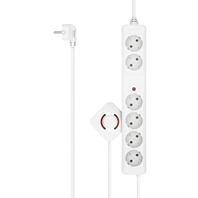 Hama Regleta Blanca de 6 Enchufes con Interruptor de Pie, Cable de 3m (1.5m + 1.5m), Tira de Enchufes de Pedal, Base Múltiple con Seguridad Infantil, 3680W Blanco Hama Regleta Blanca de 6 Enchufes con Interruptor de Pie, Cable de 3m (1.5m + 1.5m), Tira de Enchufes de Pedal, Base Múltiple con Seguridad Infantil, 3680W Blanco