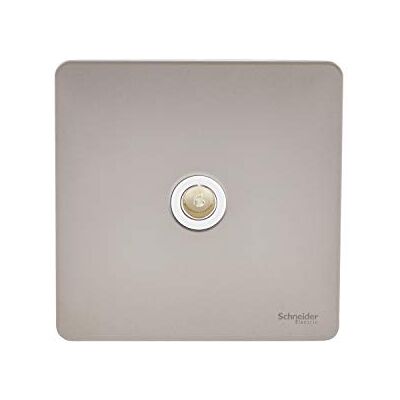 Schneider Electric Placa plana sin tornillos – Toma de antena individual TV/FM, , níquel perla con inserto blanco Schneider Electric Placa plana sin tornillos – Toma de antena individual TV/FM, , níquel perla con inserto blanco