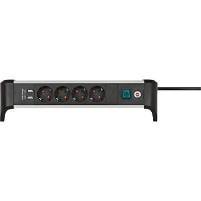 Brennenstuhl ALU-Office-Line regleta enchufes con USB y 4 Tomas para el Escritorio (regleta de Mesa, Cable de 1,8 m, Interruptor, Fabricado en Alemania) Brennenstuhl ALU-Office-Line regleta enchufes con USB y 4 Tomas para el Escritorio (regleta de Mesa, Cable de 1,8 m, Interruptor, Fabricado en Alemania)
